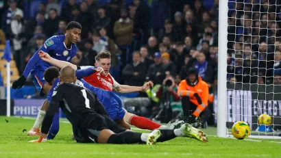 Gol Viktora Đekereša (Arsenal) na meču sa Čelsijem